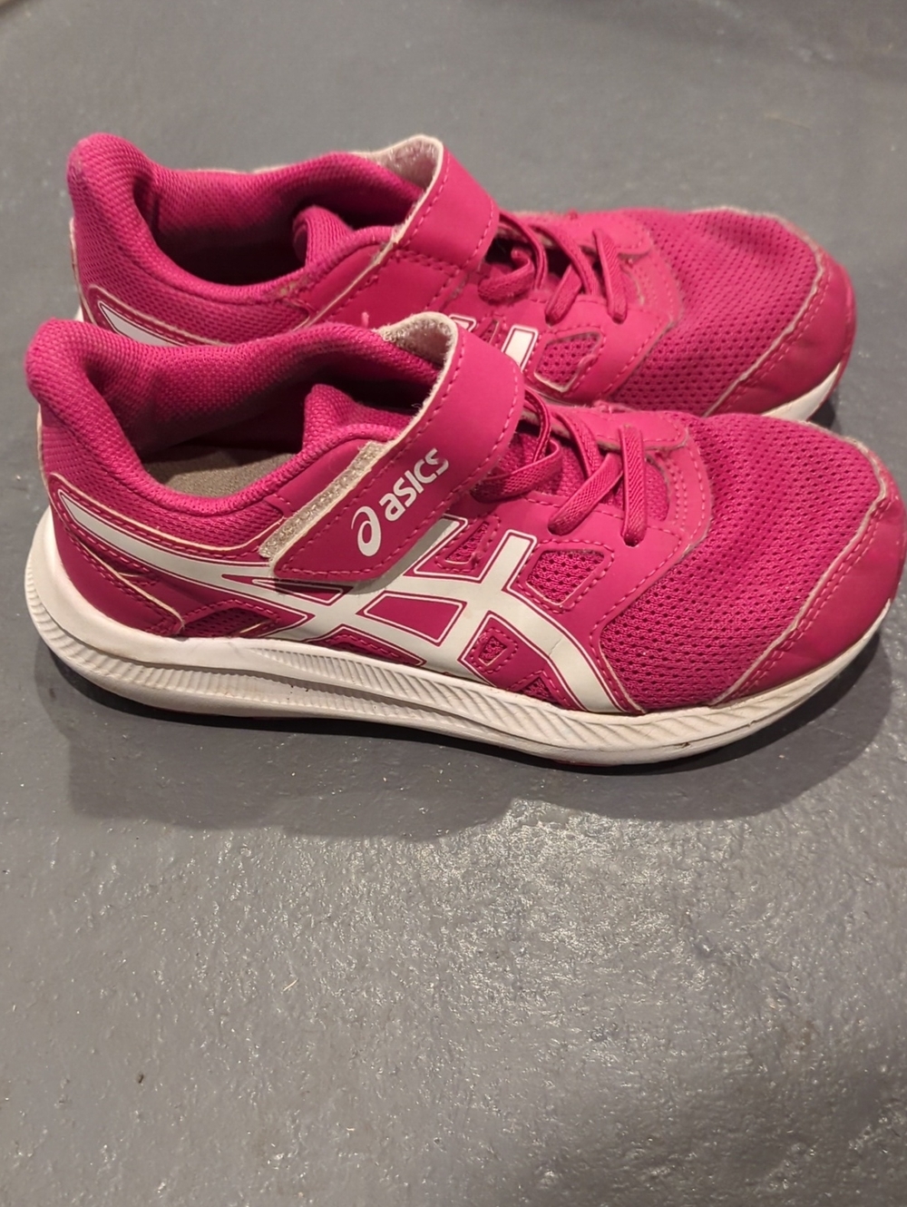 Asics Kids Pink and White Mesh Hook-and-Loop Sneakers
